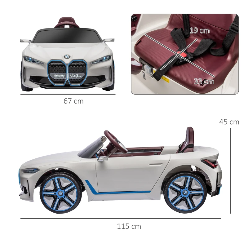 HOMCOM Voiture électrique pour enfants licence BMW I4 12V avec télécommande MP3 Musique Lumières et Ceinture 115x67x45 cm Noir(m-3)