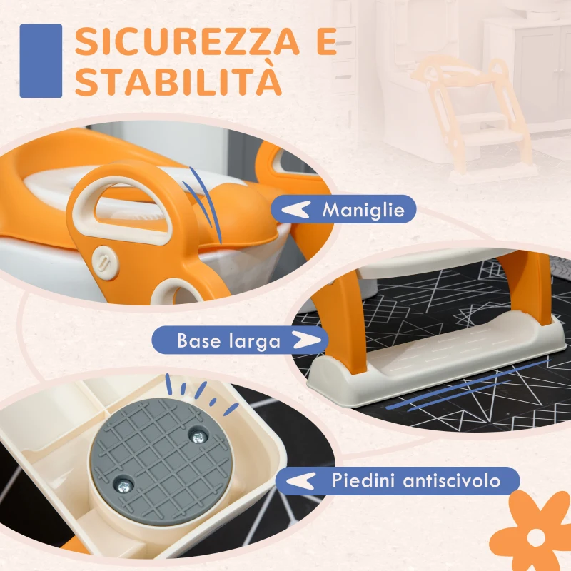 ZONEKIZ Riduttore Water con Scaletta Pieghevole, Maniglie Laterali e Cuscino Rimovibile, Arancione