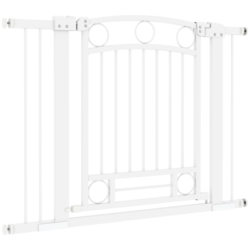 PawHut Puerta para Perros con Ancho Ajustable 76-104 cm Barrera de Seguridad para Perros con 2 Extensiones Blanco