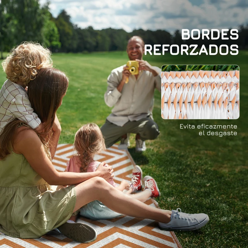 Outsunny Alfombra Exterior Reversible 182x274 cm de Plástico Impermeable para Terraza Patio Camping Playa Rojo y Blanco