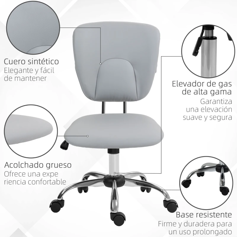 Vinsetto Silla de Oficina Giratoria con Altura Ajustable y Función Basculante para Escritorio Estudio 50x54x87,5-96,5 cm Gris