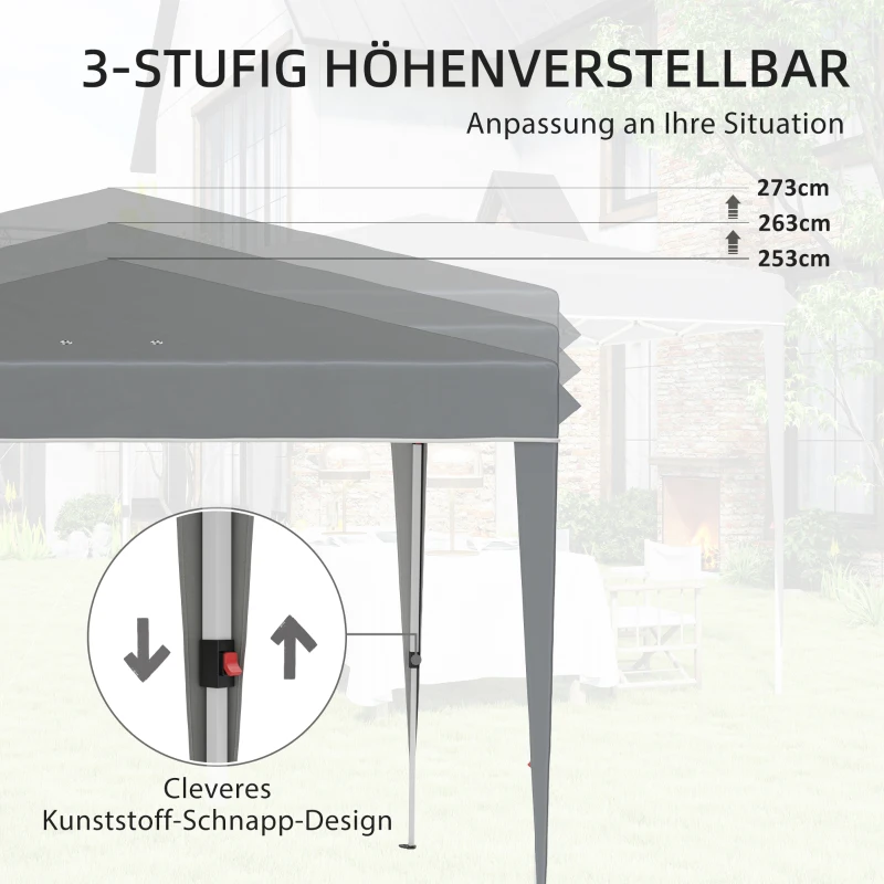 Outsunny 3 x 3 m Pop-up-Pavillon mit Tragetasche, UPF50+ höhenverstellbares Gartenzelt, Hellgrau