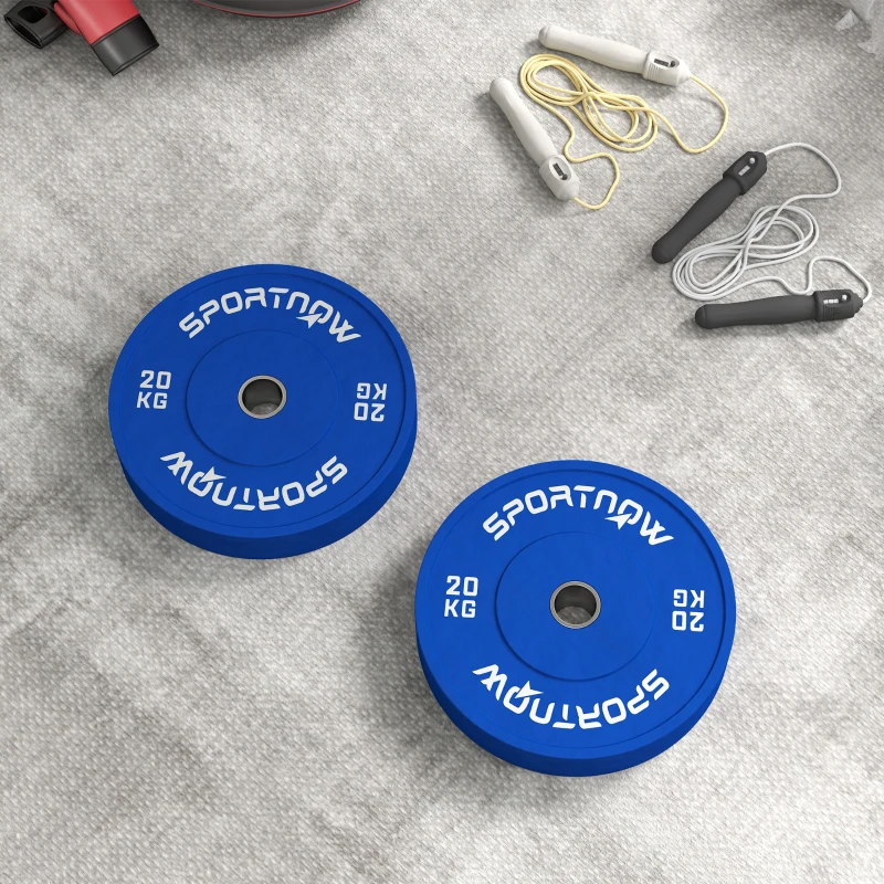 SPORTNOW Set 2 Discuri Greutăți 2x20 kg din Cauciuc cu Orificiu de 5 cm pentru Gantere și Grijuri, Ø45x8 cm, Albastru