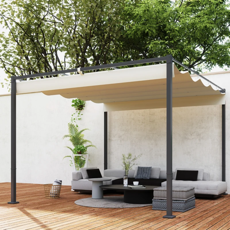 Outsunny 3 x 3 m Garten-Pergola mit einziehbarem Dach, Pavillon, Baldachin für Schatten, UPF30+, Beige(m-8)