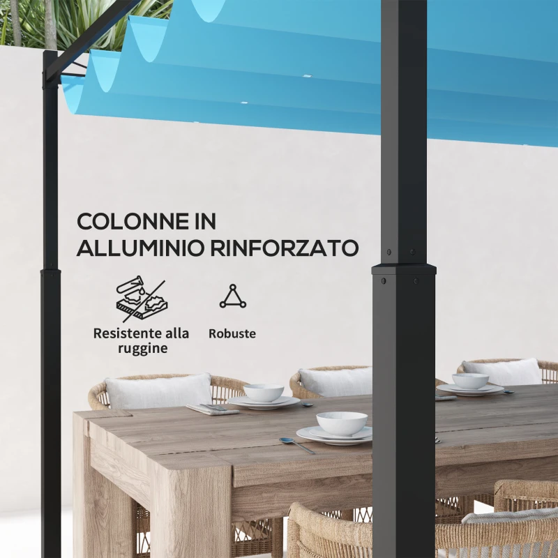 Outsunny Gazebo Pergola 4x4 m con Tettuccio Retrattile, 8 Viti e 8 Picchetti in Alluminio, Poliestere e Metallo, Bianco