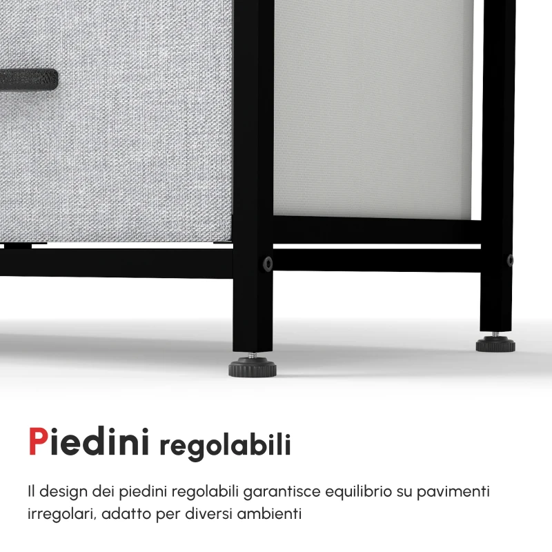 HOMCOM Cassettiera 6 Cassetti in Tessuto Rimovibili, in Legno e Acciaio Stile Industriale, 80x30x62.5cm