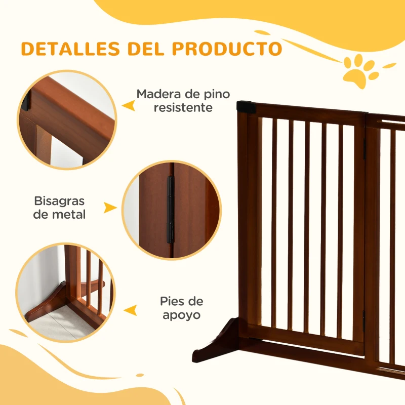 PawHut Barrera de Seguridad Extensible para Perros Valla Protección para Escaleras y Puertas 113-166x36x71 cm Marrón