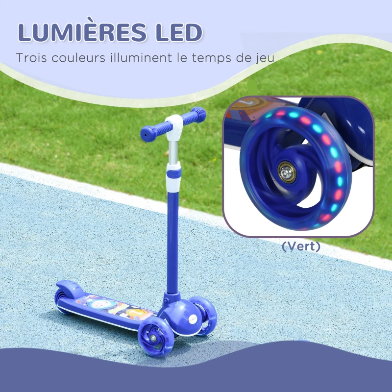 AIYAPLAY Trottinette enfant 3 Roues Lumineuses LED Hauteur Guidon réglable frein à Friction arrière de 2 à 6 ans Bleu