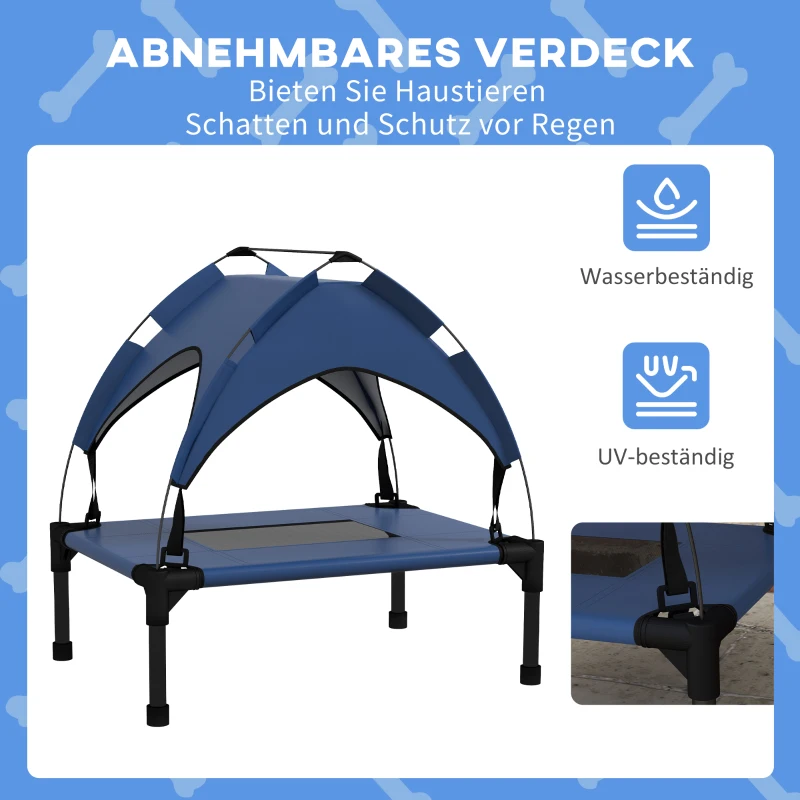 PawHut Hundebett mit Dach, Outdoor, tragbar, wasserabweisend, bis 30 kg, 61 x 46 x 63 cm, Dunkelblau