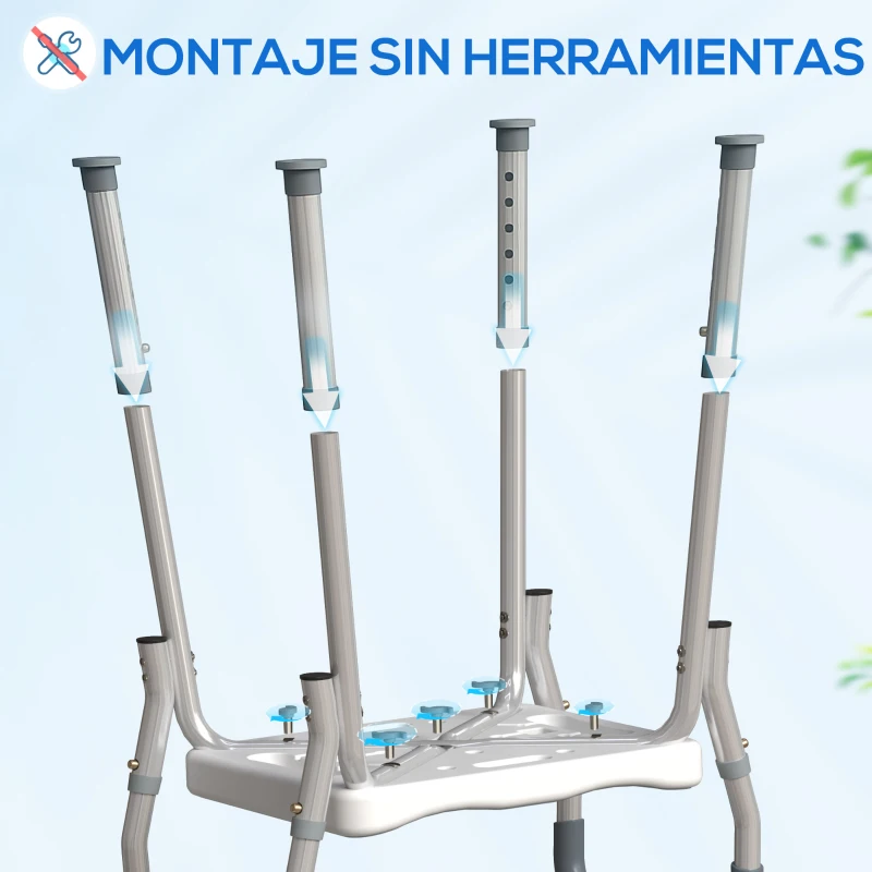 HOMCOM Taburete de ducha con Altura Ajustable para Personas Mayores o con Movilidad Reducida 52x45x69 cm Asiento Blanco y Azul