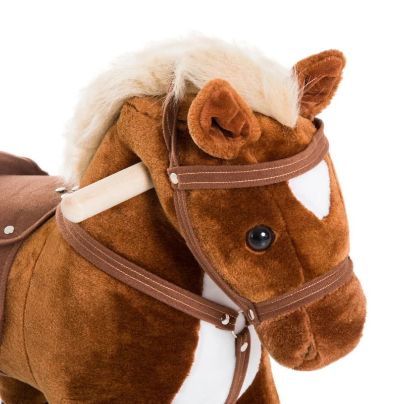 HOMCOM Jouet cheval pour enfant de +24 mois avec 4 roulettes, effet sonore, repose-pieds et guidon, 55x23x60 cm Marron(m-9)
