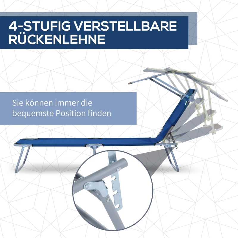 Outsunny Sonnenliege mit Sonnenschutz, klappbar, verstellbare Rückenlehne, Metallrahmen, 187 x 58 x 36 cm, Blau