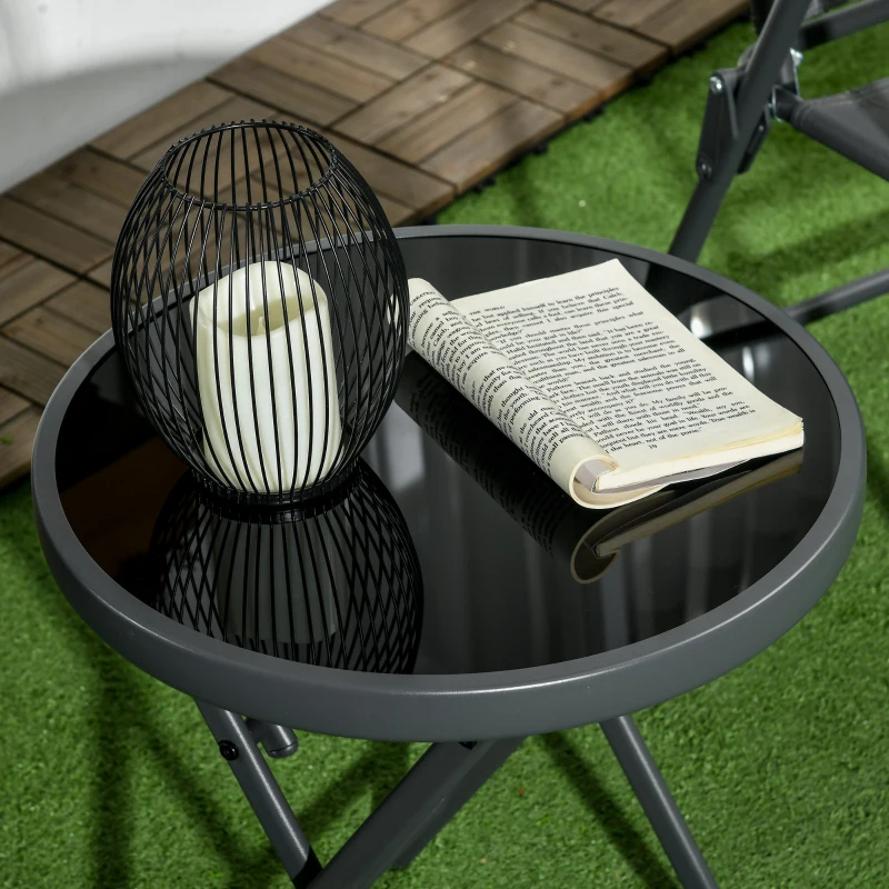 Outsunny Klappbarer Beistelltisch, Outdoor-Klapptisch, mit Tischplatte aus gehärtetem Glas, für Terrasse, 45 x 45 x 50 cm Schwarz(m-8)