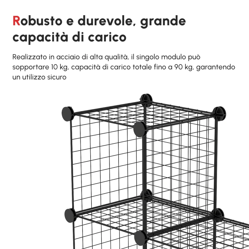 HOMCOM Mobile Libreria Salvaspazio, 9 Cubi in Rete con Pannelli in Acciaio e PP, 35x35x35 cm, Nero