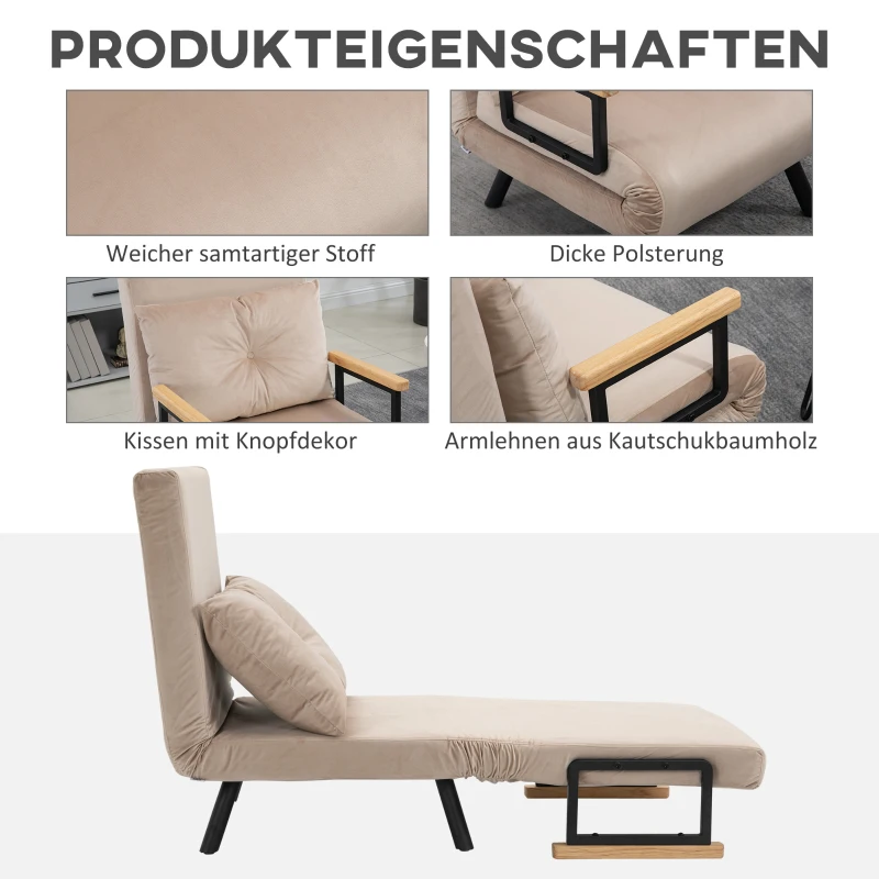 HOMCOM Relaxsessel im Skandidesign, Liegesessel, Lesesessel. ink. Kissen mit Knopfhefung, Schwarz + Natur(m-6)