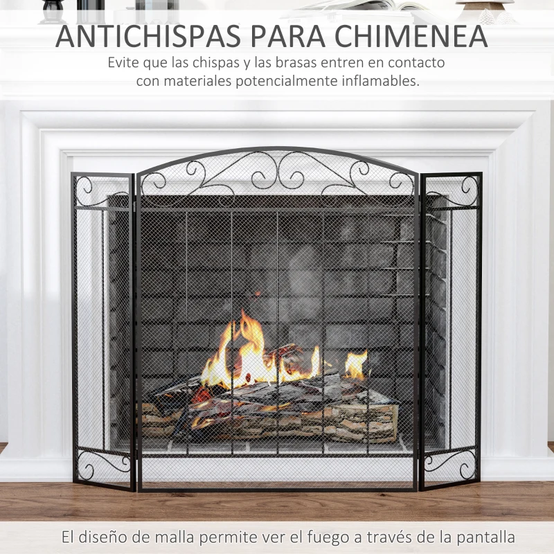 HOMCOM Salvachispas para Chimenea 105x80,5 cm Pantalla para Chimenea Plegable de 3 Paneles Protector de Chimenea Negro