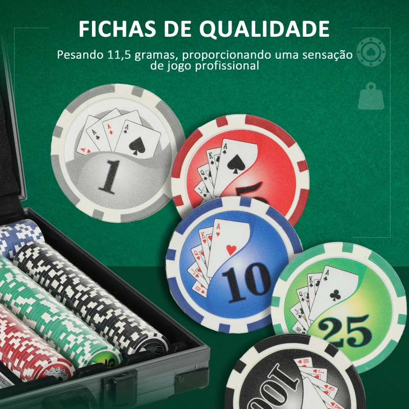 SPORTNOW Mala de Póquer com 400 Fichas 2 Baralhos 5 Dados Tapete e Botão Dealer 39,5x28x8 cm Cinza
