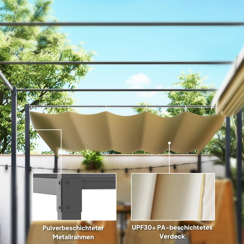 Outsunny 3 x 3 m Garten-Pergola mit einziehbarem Dach, Pavillon, Baldachin für Schatten, UPF30+, Beige(m-6)