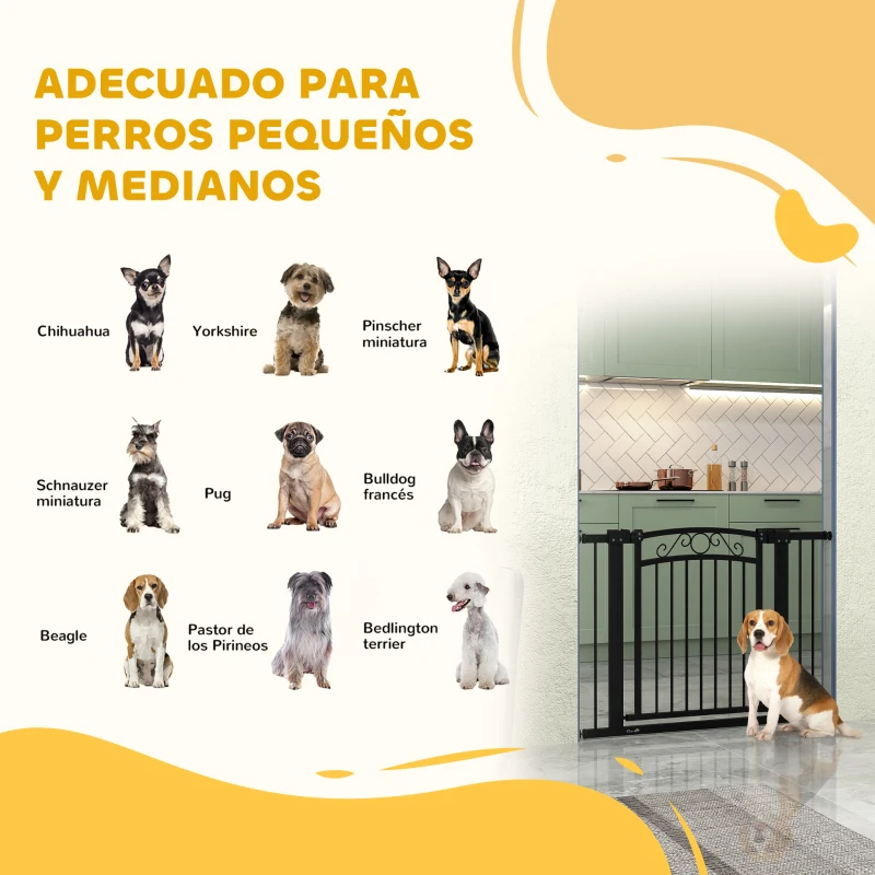 PawHut Puerta para Perros con Ancho Ajustable 76-104 cm con 2 Extensiones y Doble Bloqueo Negro