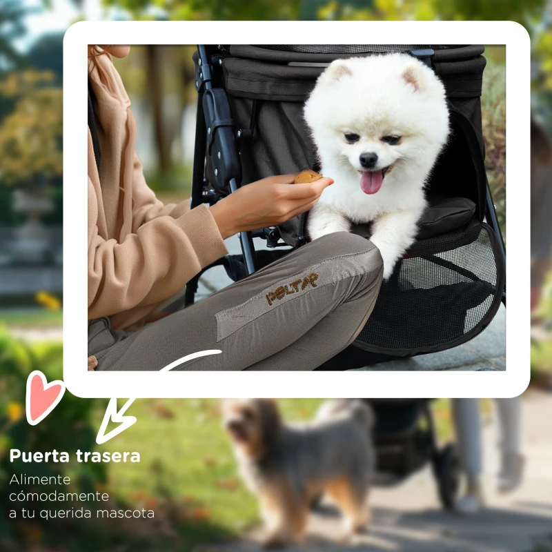PawHut Carrito para Perros Plegable con Ruedas Universales Cesta de Almacenaje Ventanas de Malla y Bandeja 67x45x96 cm Negro