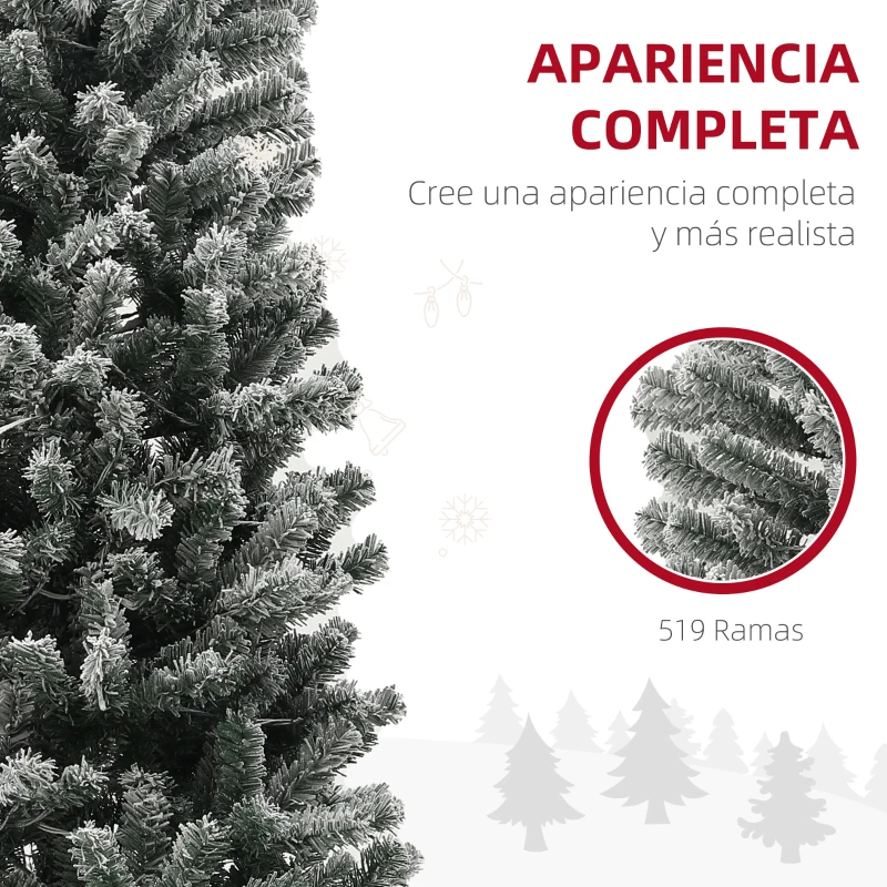 HOMCOM Árbol de Navidad Artificial 225 cm con 220 Luces LED de Dos Colores 519 Ramas y Soporte de Acero Árbol Navideño Verde