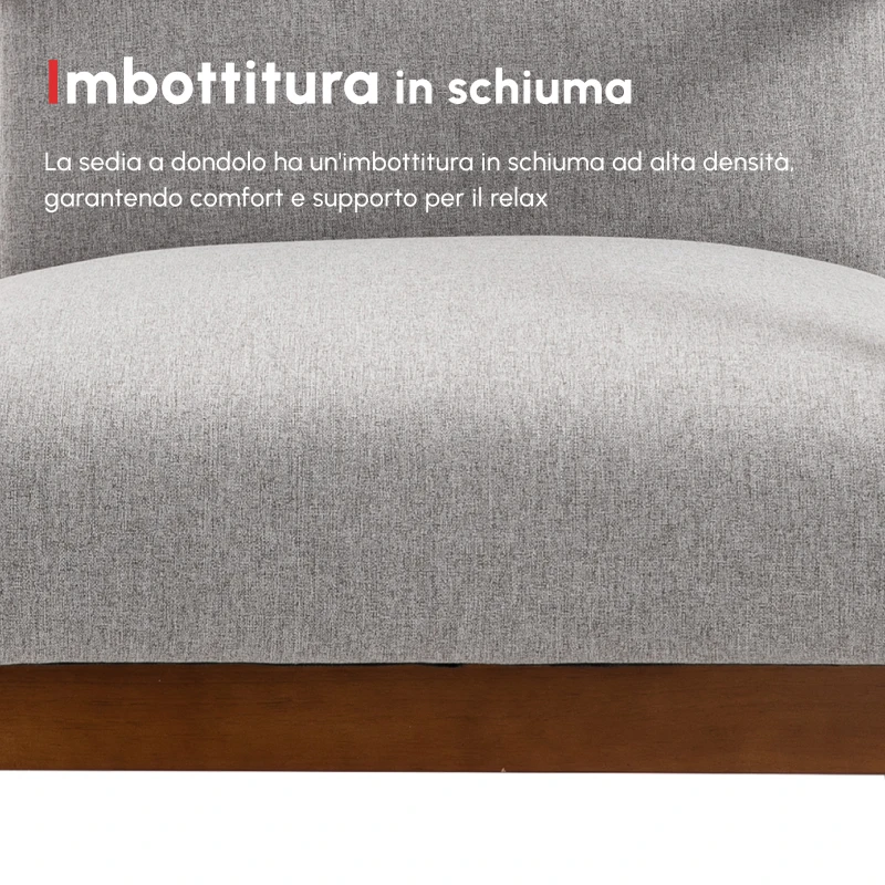 HOMCOM Poltrona a Dondolo Imbottita, Design Vintage in Legno e Poliestere Grigio, per Interni, Ufficio, Soggiorno, 64x86x80cm