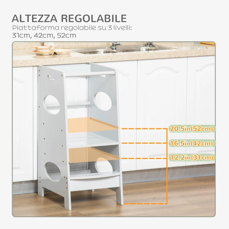 HOMCOM Torre Montessoriana per Bambini 3-6 Anni con Altezza Regolabile in MDF, 40x50x90cm, Grigio