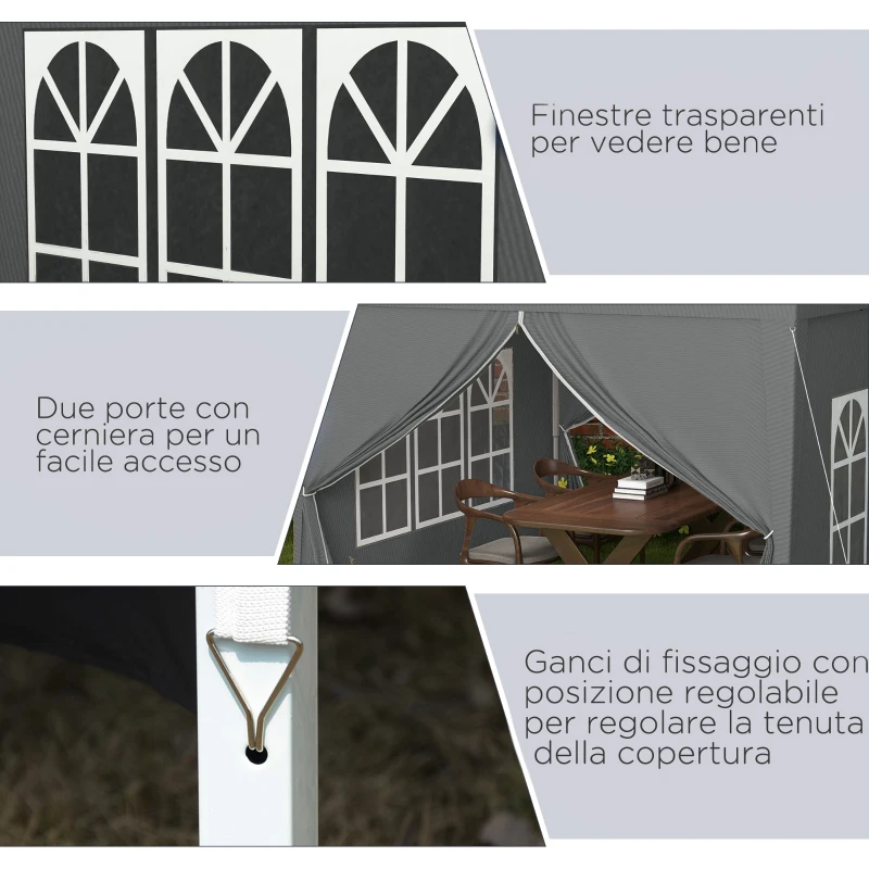 Outsunny Gazebo da Esterno 3x3 m Pieghevole con 4 Pannelli Laterali, in Acciaio e Tessuto Oxford Grigio
