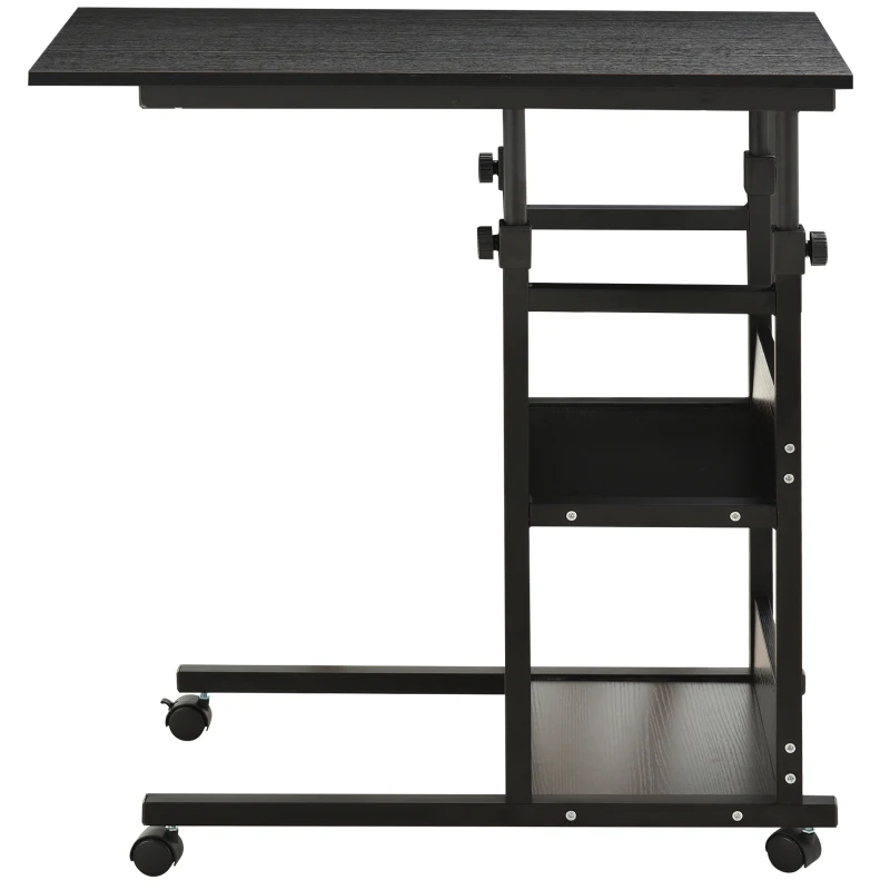 HOMCOM Table d'appoint Bout de canapé Table roulante Table de Lit pour Ordinateur Portable Hauteur réglable - 2 étagères intégrées - cadre métal Noir