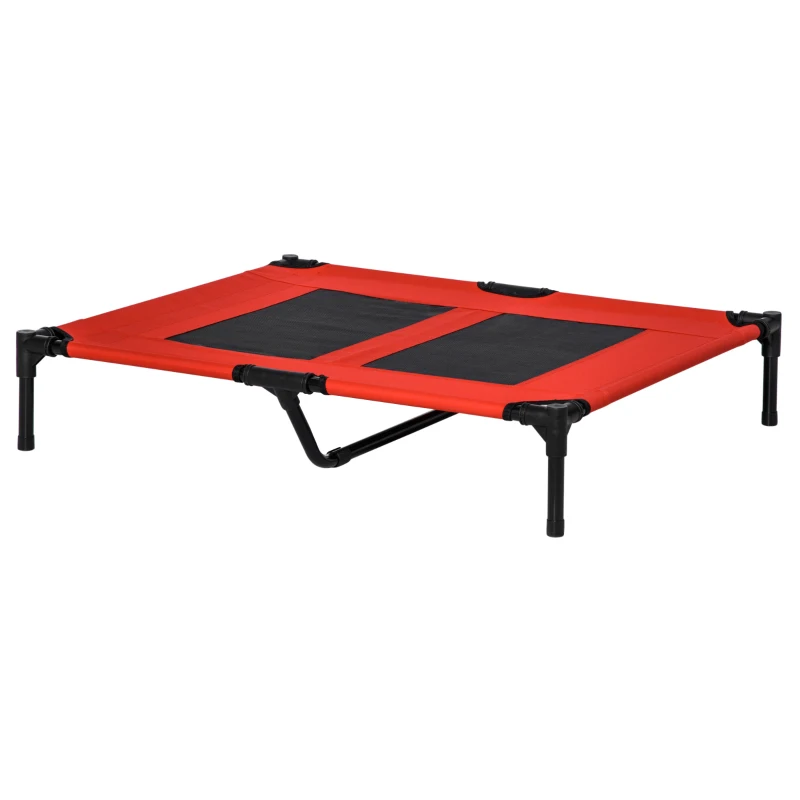 PawHut Cama Elevada para Perros Gatos Portátil Cama para Mascotas con Zona de Malla Transpirable y Tela Oxford para Interior Exterior 91,5x76,2x18 cm Rojo