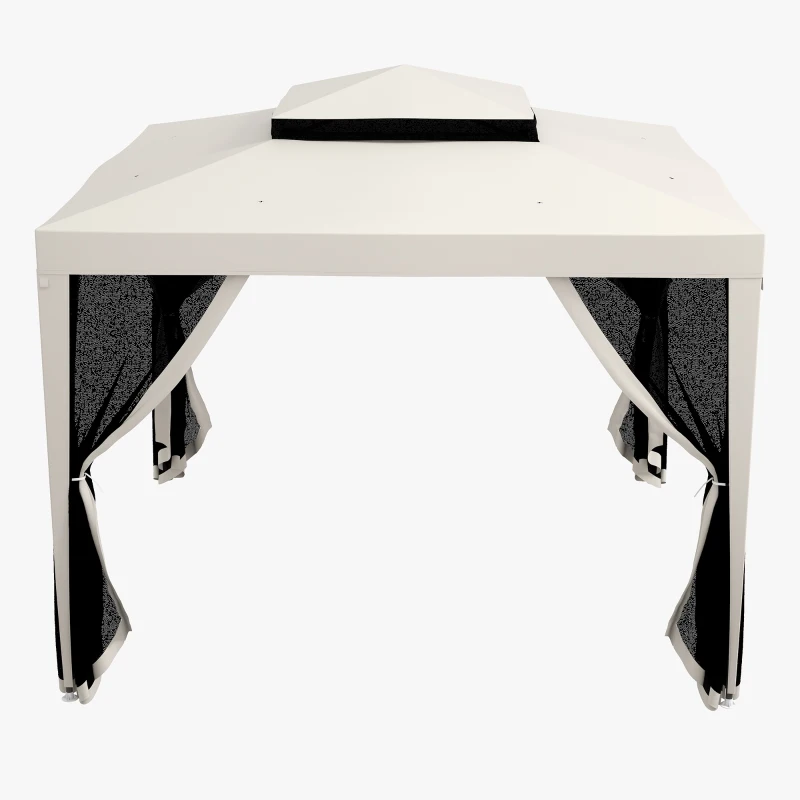 Outsunny Gazebo da Giardino 3x3 m con Zanzariera, Doppio Tetto e 8 Fori, in Acciaio e Poliestere Bianco Crema