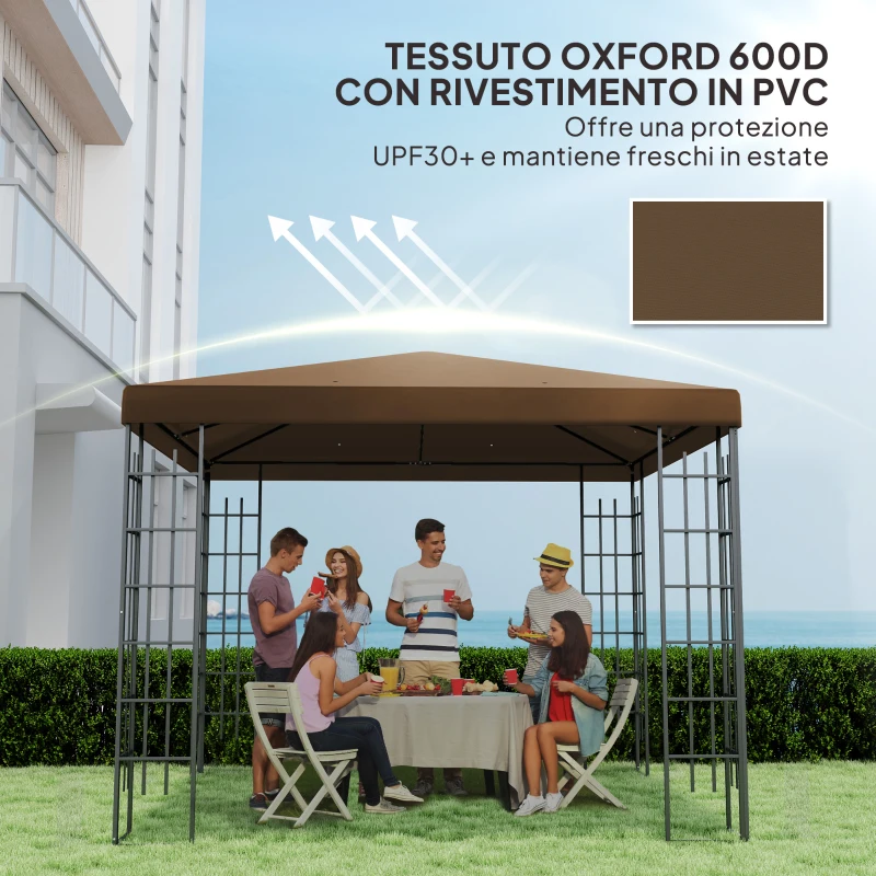 Outsunny Copertura per Gazebo da Giardino 3x3 m in Tessuto Oxford 600D con Fori di Drenaggio, Marrone