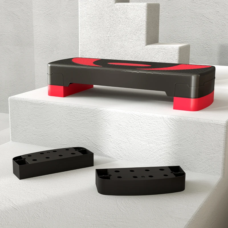 HOMCOM Stepper Aerobiczny, Regulowany, Do Użycia Wewnętrznego i Zewnętrznego, Nośność do 150 kg, 80 x 31 x 10-20 cm, Czerwony