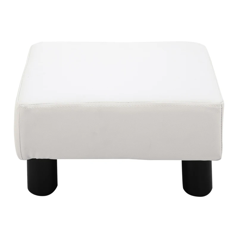 HOMCOM Reposapiés para Sofá Taburete Pequeño Tapizado en Piel Sintética Asiento de Espuma y Patas de Plástico 40x30x24cm Blanco