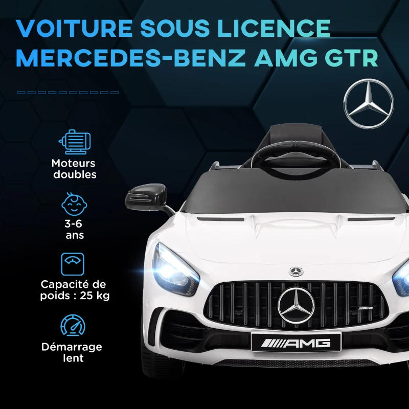 AIYAPLAY Voiture électrique enfants sous licence Mercedes-Benz AMG GTR 12V télécommande 2,4G max. 5 km/h 108 x 67 x 46 cm blanc