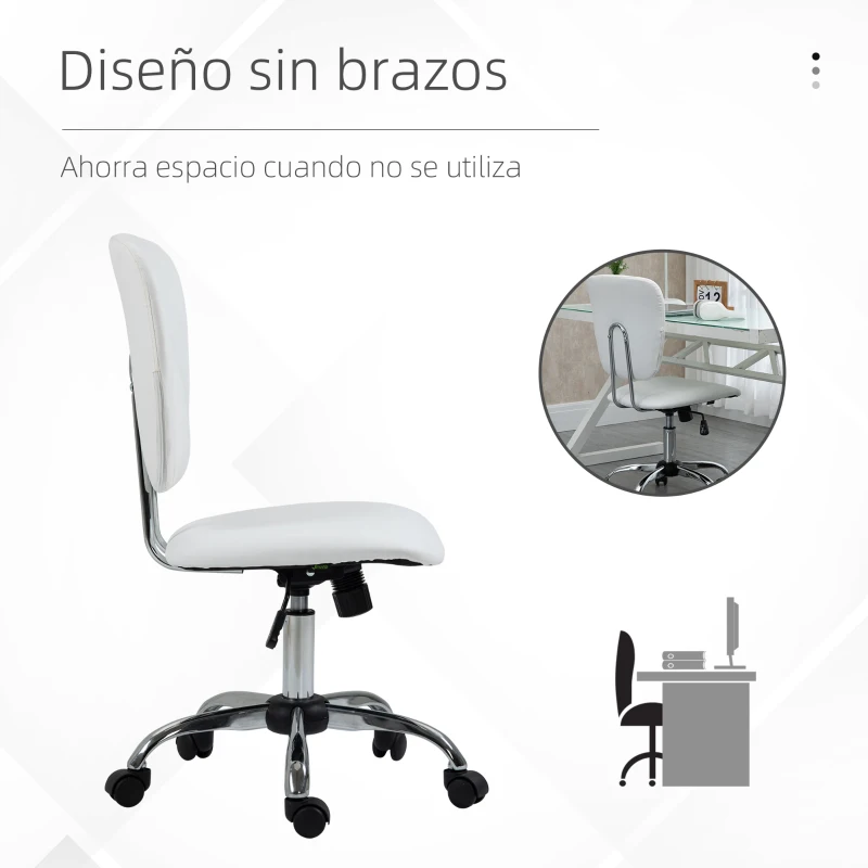 Vinsetto Silla de Oficina Giratoria con Altura Ajustable y Función Basculante para Escritorio Estudio 50x54x87,5-96,5 cm Blanco