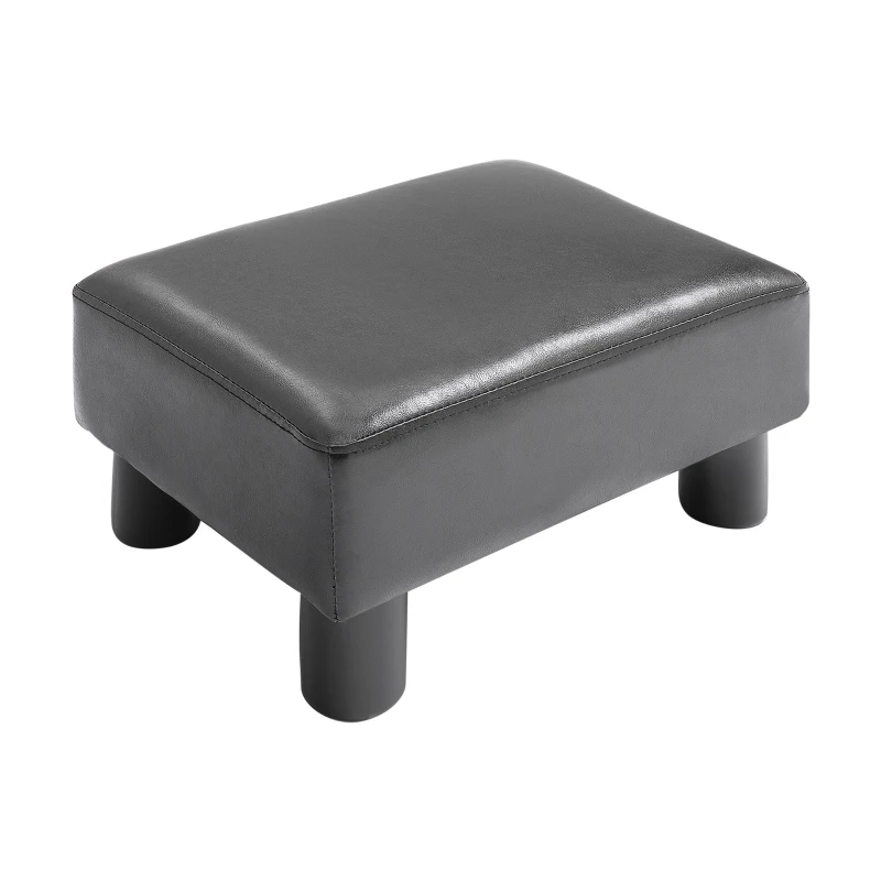 HOMCOM Reposapiés para Sofá Taburete Pequeño Tapizado en Piel Sintética Asiento de Espuma y Patas de Plástico 40x30x24 cm Negro