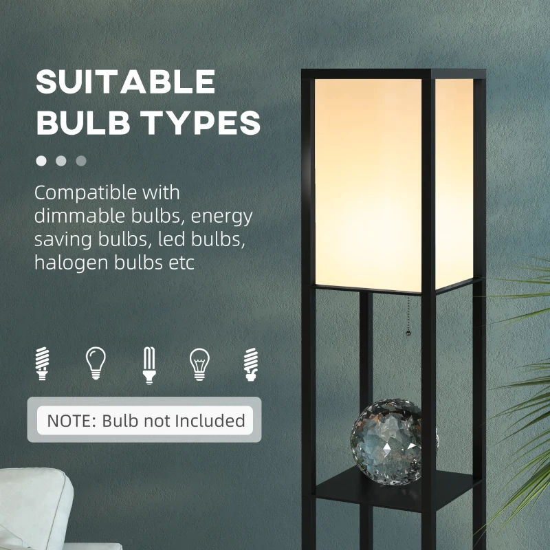 HOMCOM vloerlamp met planken binnenverlichting staande lamp E27 tot 40 W voor woon-/slaapkamer hout zwart 26 x 26 x 160 cm