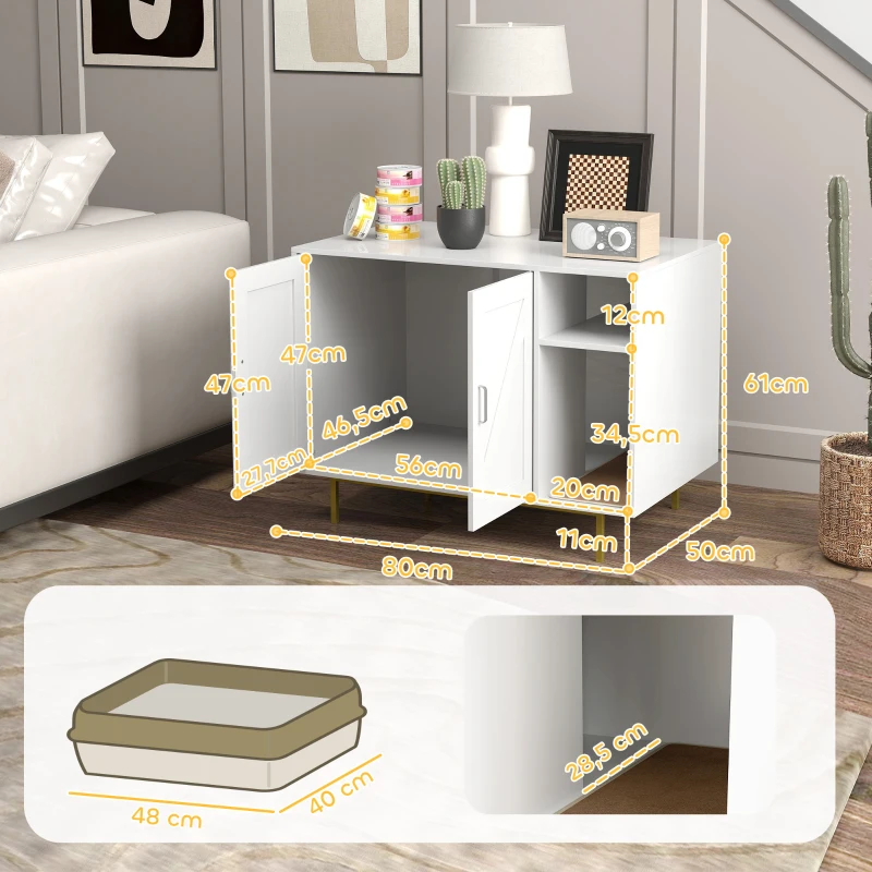 PawHut Mueble Arenero Caja de Arena para Gatos con Almohadilla para Rascar y Compartimento de Almacenaje 80x50x61 cm Blanco