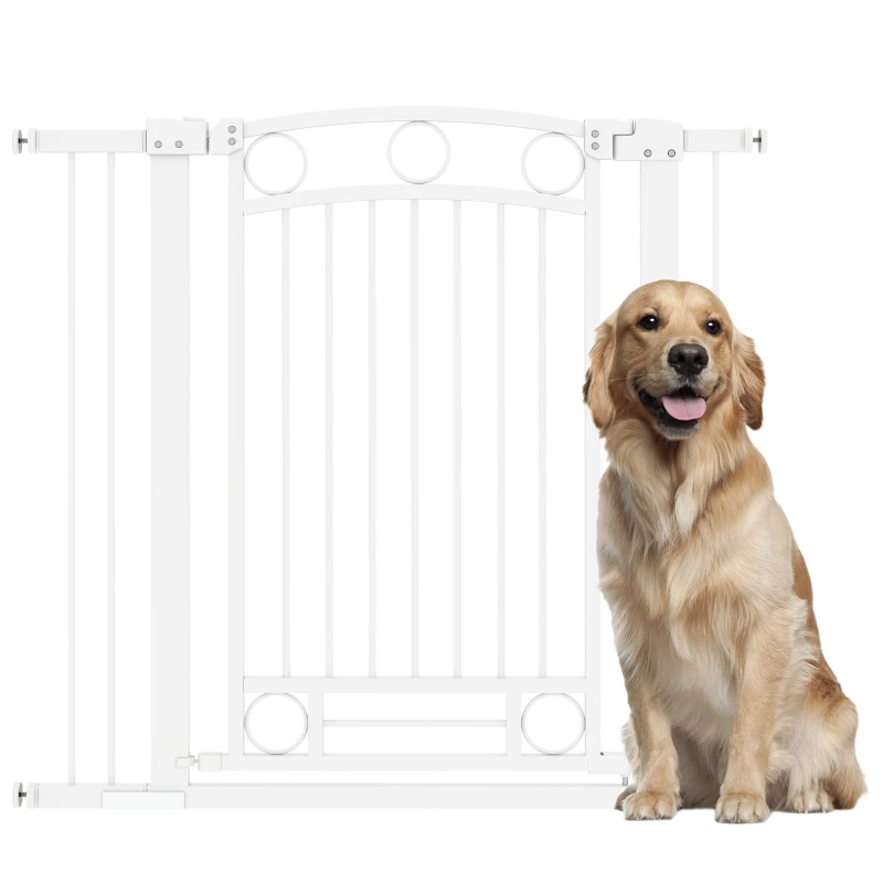 PawHut Puerta para Perros con Ancho Ajustable 76-104 cm Barrera de Seguridad para Perros con 2 Extensiones Blanco