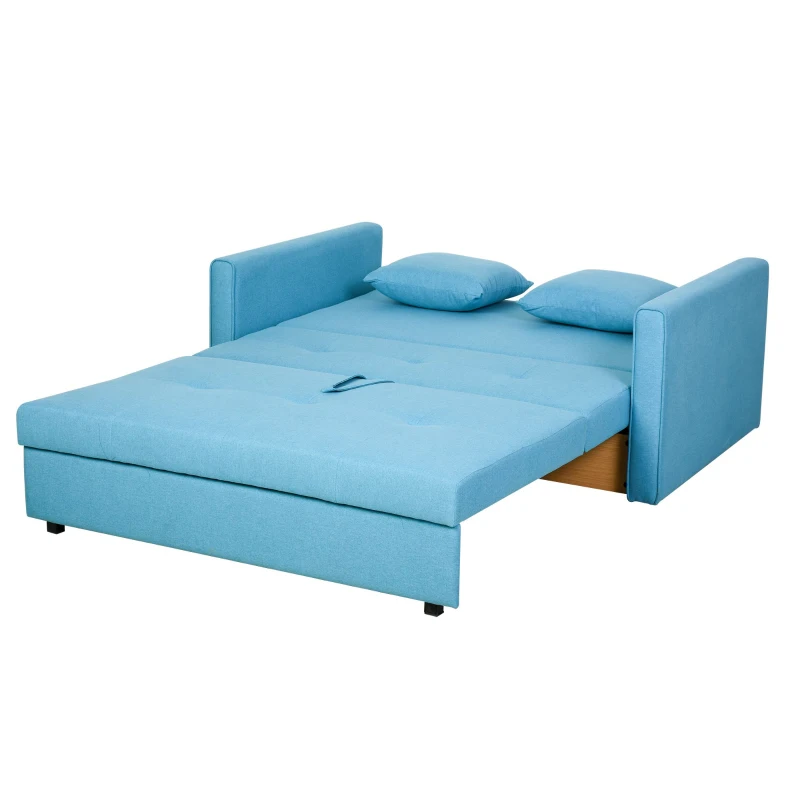 HOMCOM Schlafsofa, 2er-Sofa, mit verstecktem Stauraum, Polyester, Hellblau, 152 x 101 x 81cm