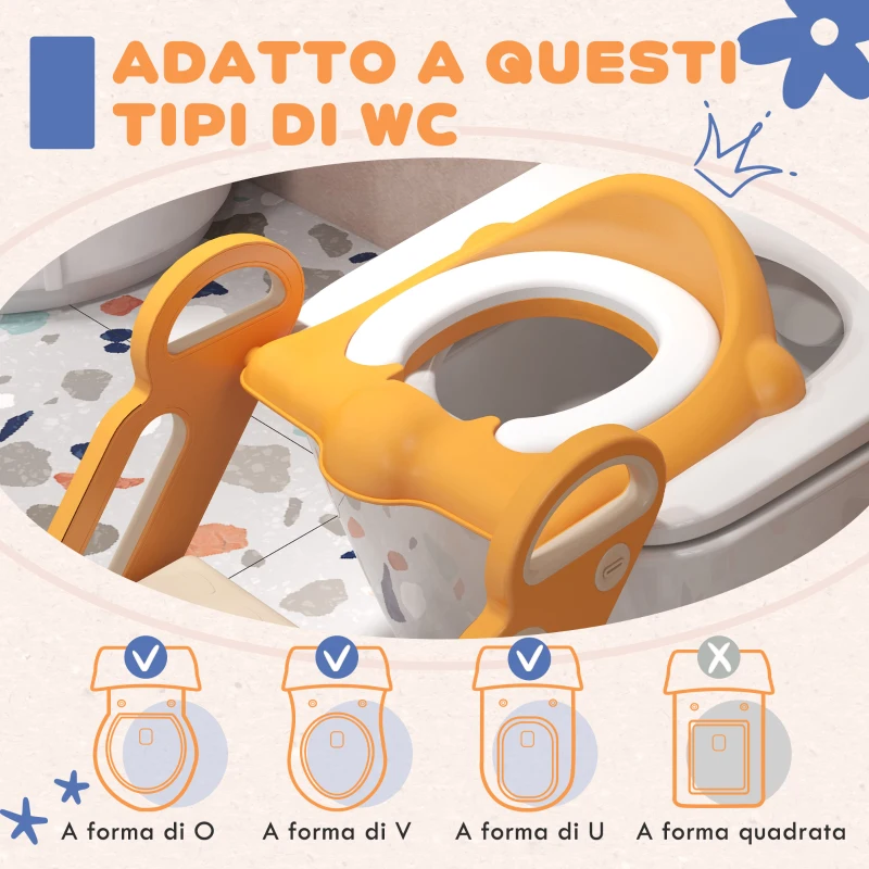 ZONEKIZ Riduttore Water con Scaletta Pieghevole, Maniglie Laterali e Cuscino Rimovibile, Arancione