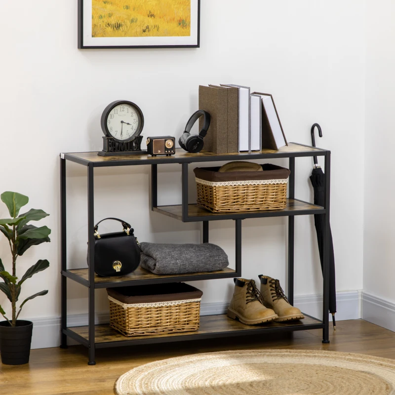 HOMCOM Table console style industriel avec 4 niveaux de rangement 3 étagères inférieures 99,6 x 33,6 x 74 cm