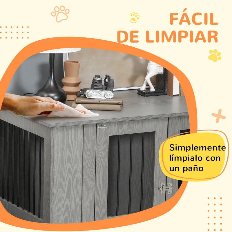PawHut Jaula para Perros Grandes 2 en 1 Mesa Auxiliar con Puertas con Pestillo Ventanas y Patas Ajustables 114x60x82 cm Gris