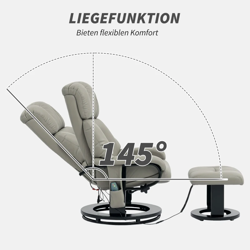 HOMCOM Relaxsessel Massagefunktion Fernsehsessel mit Seitentasche, Kunstleder, Grau(m-5)