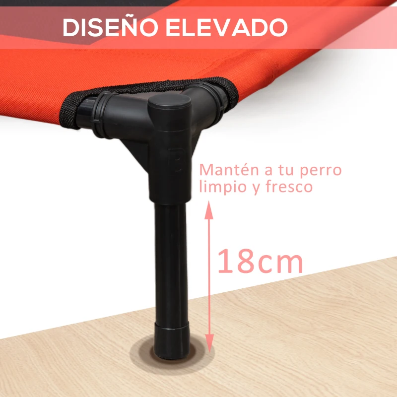 PawHut Cama Elevada para Perros Gatos Portátil Cama para Mascotas con Zona de Malla Transpirable y Tela Oxford para Interior Exterior 91,5x76,2x18 cm Rojo