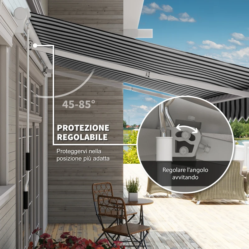 Outsunny Tenda Parasole per Esterno Estensibile in Alluminio e Poliestere con Manovella, 395x245 cm, Blu e Bianca