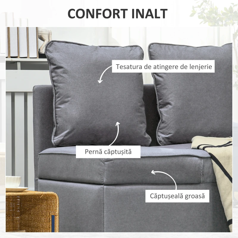 HOMCOM Fotoliu Pat 3 în 1 cu Spătar Reglabil în 5 Poziții și Perne, Canapea Pat, 98x69x65 cm, Gri Închis(m-4)
