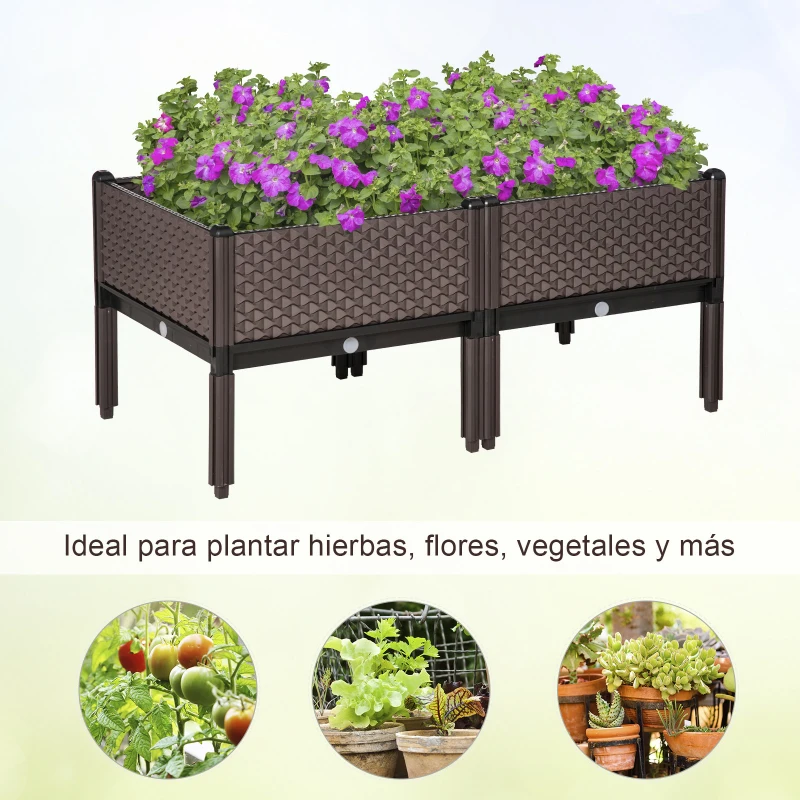 Outsunny Juego de 2 Jardineras de Exterior Jardineras Cuadradas Elevadas Combinación Libre 50x50x46,5 cm Marrón