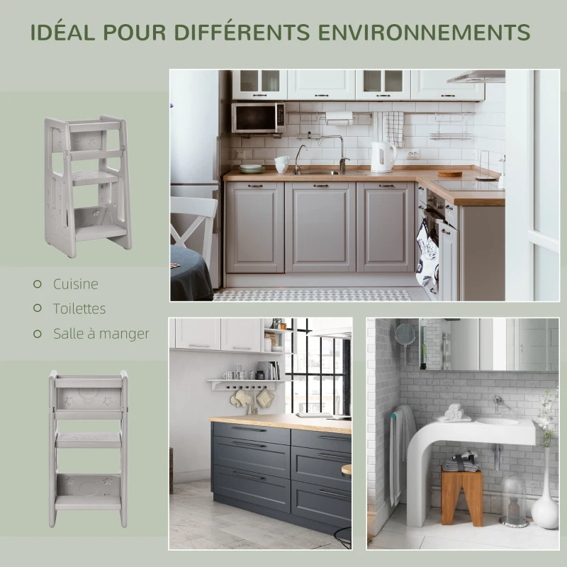 HOMCOM Tour d'apprentissage Tour d'observation pour Enfants de 18 Mois à 5 Ans Hauteur réglable sur 3 Niveaux en HDPE